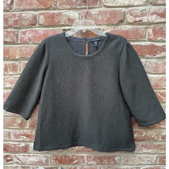 Eileen Fisher Textured Cotton‎ Ripple Round Neck Top In Seaweed Size Medium $248 - Picture 9 of 9